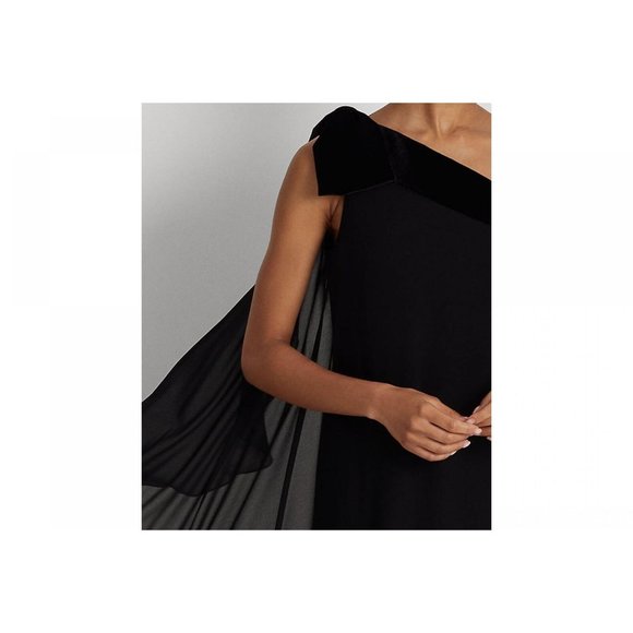 Lauren Ralph Lauren Women's Georgette One-Shoulder Dress 253808477001 Black 6 - Picture 3 of 4
